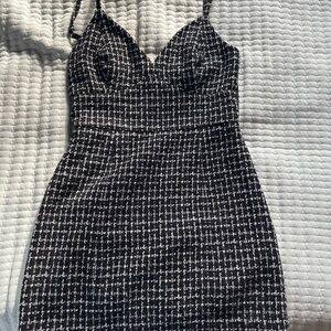 Elegant Black and White Tweed Dress